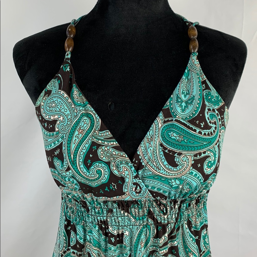 B Darlin Paisley Turquoise/Brown Print Size S